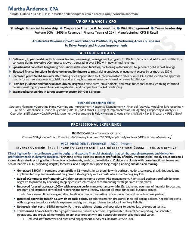 CFO Resume Sample